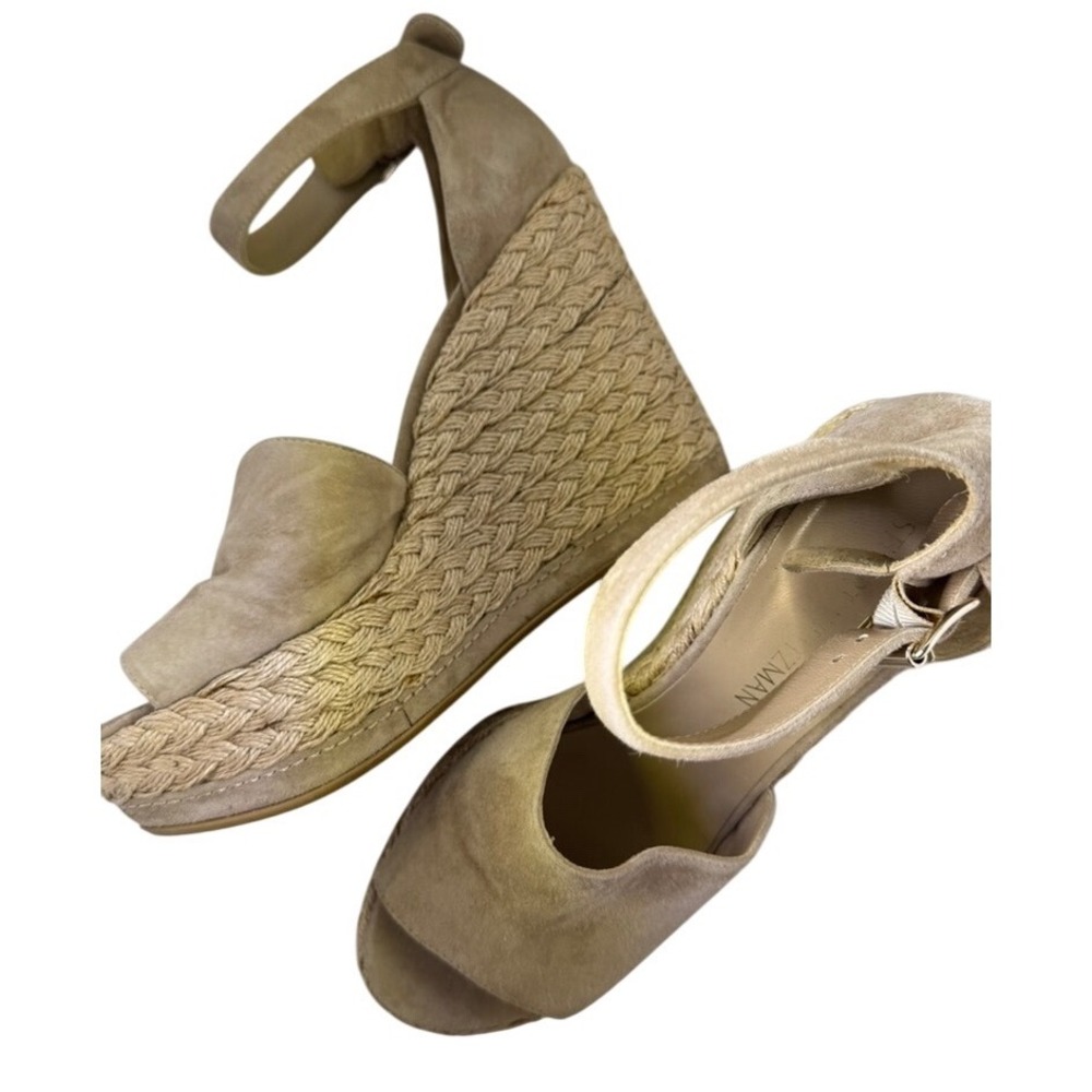 SALE Stuart Weitzman Espadrille Wedge Sandals Ankle Strap Suede Beige Size 8 - Picture 4 of 4